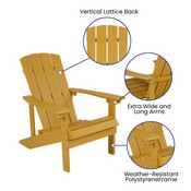 5 Piece Charlestown Yellow Poly Resin Wood Adirondack Chair Set with Fire Pit - Star and Moon Fire Pit with Mesh Cover, JJ-C145014-32D-YLW-GG