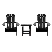2 Pack Charlestown All-Weather Poly Resin Folding Adirondack Chairs with Side Table in Black, JJ-C14505-2-T14001-BLK-GG