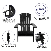 2 Pack Charlestown All-Weather Poly Resin Folding Adirondack Chairs with Side Table in Black, JJ-C14505-2-T14001-BLK-GG