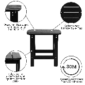 2 Pack Charlestown All-Weather Poly Resin Folding Adirondack Chairs with Side Table in Black, JJ-C14505-2-T14001-BLK-GG