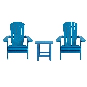 2 Pack Charlestown All-Weather Poly Resin Folding Adirondack Chairs with Side Table in Blue, JJ-C14505-2-T14001-BLU-GG
