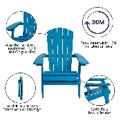 2 Pack Charlestown All-Weather Poly Resin Folding Adirondack Chairs with Side Table in Blue, JJ-C14505-2-T14001-BLU-GG