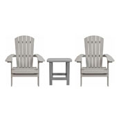 2 Pack Charlestown All-Weather Poly Resin Folding Adirondack Chairs with Side Table in Gray, JJ-C14505-2-T14001-GY-GG