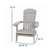 2 Pack Charlestown All-Weather Poly Resin Folding Adirondack Chairs with Side Table in Gray, JJ-C14505-2-T14001-GY-GG