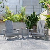 2 Pack Charlestown All-Weather Poly Resin Folding Adirondack Chairs with Side Table in Gray, JJ-C14505-2-T14001-GY-GG