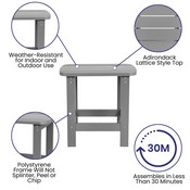 2 Pack Charlestown All-Weather Poly Resin Folding Adirondack Chairs with Side Table in Gray, JJ-C14505-2-T14001-GY-GG