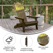 Charlestown Commercial Folding Adirondack Chair - Mahogany - Poly Resin - Indoor/Outdoor - Weather Resistant, JJ-C14505-MHG-GG
