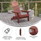 Charlestown Commercial Folding Adirondack Chair - Red - Poly Resin - Indoor/Outdoor - Weather Resistant, JJ-C14505-RED-GG