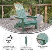 Charlestown Commercial Folding Adirondack Chair - Sea Foam - Poly Resin - Indoor/Outdoor - Weather Resistant, JJ-C14505-SFM-GG