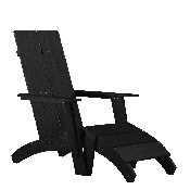 Sawyer Modern All-Weather Poly Resin Wood Adirondack Chair with Foot Restin Black, JJ-C14509-14309-BK-GG
