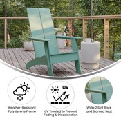 Sawyer Modern Commercial 2-Slat Back Adirondack Chair - Sea Foam All-Weather Poly Resin Lounge Chair, JJ-C14509-SFM-GG