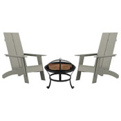 Finn Set of 2 Gray Modern All-Weather 2-Slat Poly Resin Rocking Adirondack Chairs with 22