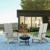 Finn Set of 2 Gray Modern All-Weather 2-Slat Poly Resin Rocking Adirondack Chairs with 22" Round Wood Burning Fire Pit, JJ-C145092-202-GY-GG
