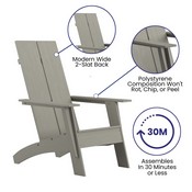 Finn Set of 2 Gray Modern All-Weather 2-Slat Poly Resin Rocking Adirondack Chairs with 22" Round Wood Burning Fire Pit, JJ-C145092-202-GY-GG