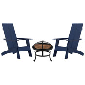 Finn Set of 2 Navy Modern All-Weather 2-Slat Poly Resin Rocking Adirondack Chairs with 22