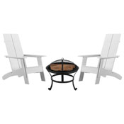 Finn Set of 2 White Modern All-Weather 2-Slat Poly Resin Rocking Adirondack Chairs with 22