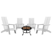 Finn Set of 4 White Modern All-Weather 2-Slat Poly Resin Rocking Adirondack Chairs with 22