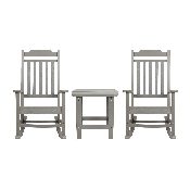 Set of 2 Winston All-Weather Poly Resin Rocking Chairs with Accent Side Table in Gray, JJ-C14703-2-T14001-GY-GG