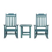 Set of 2 Winston All-Weather Poly Resin Rocking Chairs with Accent Side Table in Teal, JJ-C14703-2-T14001-TL-GG