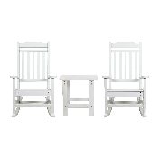 Set of 2 Winston All-Weather Poly Resin Rocking Chairs with Accent Side Table in White, JJ-C14703-2-T14001-WH-GG