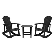 Set of 2 Savannah All-Weather Poly Resin Wood Adirondack Rocking Chairs with Side Table in Black, JJ-C14705-2-T14001-BK-GG