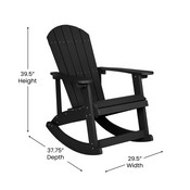 Set of 2 Savannah All-Weather Poly Resin Wood Adirondack Rocking Chairs with Side Table in Black, JJ-C14705-2-T14001-BK-GG