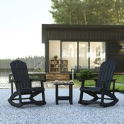 Set of 2 Savannah All-Weather Poly Resin Wood Adirondack Rocking Chairs with Side Table in Black, JJ-C14705-2-T14001-BK-GG