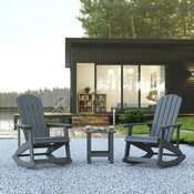 Set of 2 Savannah All-Weather Poly Resin Wood Adirondack Rocking Chairs with Side Table in Gray, JJ-C14705-2-T14001-GY-GG
