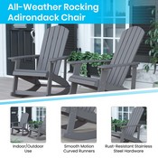 Set of 2 Savannah All-Weather Poly Resin Wood Adirondack Rocking Chairs with Side Table in Gray, JJ-C14705-2-T14001-GY-GG