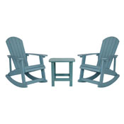 Set of 2 Savannah All-Weather Poly Resin Wood Adirondack Rocking Chairs with Side Table in Sea Foam, JJ-C14705-2-T14001-SFM-GG