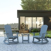 Set of 2 Savannah All-Weather Poly Resin Wood Adirondack Rocking Chairs with Side Table in Sea Foam, JJ-C14705-2-T14001-SFM-GG