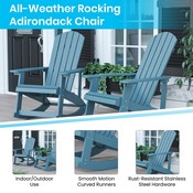 Set of 2 Savannah All-Weather Poly Resin Wood Adirondack Rocking Chairs with Side Table in Sea Foam, JJ-C14705-2-T14001-SFM-GG