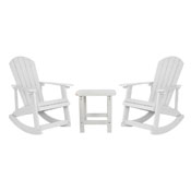 Set of 2 Savannah All-Weather Poly Resin Wood Adirondack Rocking Chairs with Side Table in White, JJ-C14705-2-T14001-WH-GG