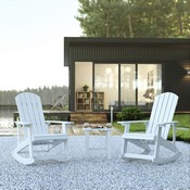 Set of 2 Savannah All-Weather Poly Resin Wood Adirondack Rocking Chairs with Side Table in White, JJ-C14705-2-T14001-WH-GG