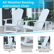 Set of 2 Savannah All-Weather Poly Resin Wood Adirondack Rocking Chairs with Side Table in White, JJ-C14705-2-T14001-WH-GG