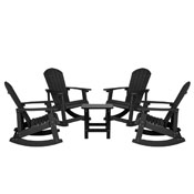 Set of 4 Savannah All-Weather Poly Resin Wood Adirondack Rocking Chairs with Side Table in Black, JJ-C14705-4-T14001-BK-GG