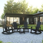 Set of 4 Savannah All-Weather Poly Resin Wood Adirondack Rocking Chairs with Side Table in Black, JJ-C14705-4-T14001-BK-GG