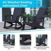 Set of 4 Savannah All-Weather Poly Resin Wood Adirondack Rocking Chairs with Side Table in Black, JJ-C14705-4-T14001-BK-GG