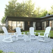 Set of 4 Savannah All-Weather Poly Resin Wood Adirondack Rocking Chairs with Side Table in White, JJ-C14705-4-T14001-WH-GG