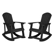Savannah All-Weather Poly Resin Wood Adirondack Rocking Chair with Rust Resistant Stainless Steel Hardware in Black - Set of 2, JJ-C14705-BK-2-GG