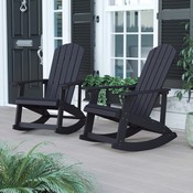 Savannah All-Weather Poly Resin Wood Adirondack Rocking Chair with Rust Resistant Stainless Steel Hardware in Black - Set of 2, JJ-C14705-BK-2-GG