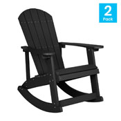 Savannah All-Weather Poly Resin Wood Adirondack Rocking Chair with Rust Resistant Stainless Steel Hardware in Black - Set of 2, JJ-C14705-BK-2-GG