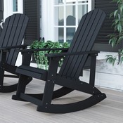 Savannah All-Weather Poly Resin Wood Adirondack Rocking Chair with Rust Resistant Stainless Steel Hardware in Black, JJ-C14705-BK-GG