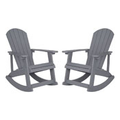 Savannah All-Weather Poly Resin Wood Adirondack Rocking Chair with Rust Resistant Stainless Steel Hardware in Gray - Set of 2, JJ-C14705-GY-2-GG
