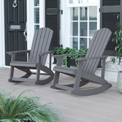 Savannah All-Weather Poly Resin Wood Adirondack Rocking Chair with Rust Resistant Stainless Steel Hardware in Gray - Set of 2, JJ-C14705-GY-2-GG