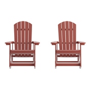 Savannah Poly Resin Wood Adirondack Rocking Chair - All Weather Red Polystyrene - Stainless Steel Hardware - Set of 2, JJ-C14705-RED-2-GG