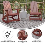 Savannah Poly Resin Wood Adirondack Rocking Chair - All Weather Red Polystyrene - Stainless Steel Hardware - Set of 2, JJ-C14705-RED-2-GG