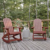 Savannah Poly Resin Wood Adirondack Rocking Chair - All Weather Red Polystyrene - Stainless Steel Hardware - Set of 2, JJ-C14705-RED-2-GG