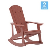 Savannah Poly Resin Wood Adirondack Rocking Chair - All Weather Red Polystyrene - Stainless Steel Hardware - Set of 2, JJ-C14705-RED-2-GG
