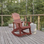 Savannah Poly Resin Wood Adirondack Rocking Chair - All Weather Red Polystyrene - Stainless Steel Hardware, JJ-C14705-RED-GG